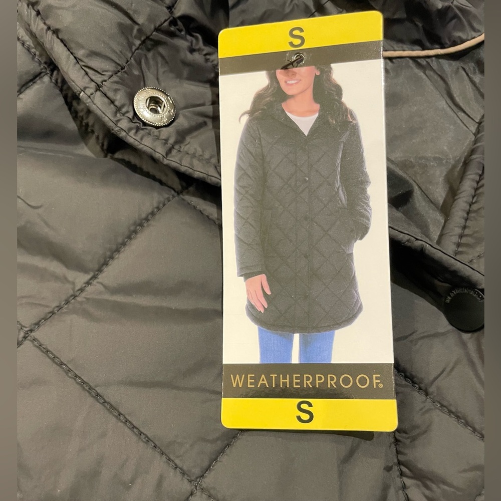 Weatherproof Hooded Diamond Quilted Black Coat XL - Picture 6 of 7